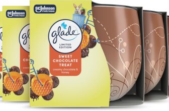 Glade Jar Candle, Scented Candle Infused with Essential Oils, Made Without Palm Oil, Up to 25 Hour Burn Time, Sweet Chocolate Treat, Pack of 6 (6x108g), Packaging May Vary