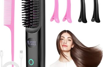 Go Brush Pro – Cordless Hair Straightener Brush Portable USB Rechargeable Heated Straightening Brush Mini Hot Comb for Hair Styling Fast Heating Smoothing Brush for Travel & Everyday Use – Black