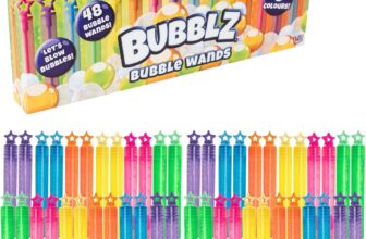 HTI Bubblz 48 Pack Bubble Solution With Wands Multi-Coloured 48 Pack Of Bubble Mixture With Bubble Stick Wands Mini Bubble Solution With Wands Perfect Party Bag Fillers Suitable Children 3
