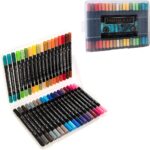 HTI Fairfax & Co Dual Tip Pens 36 Piece Premium Quality Coloured Dual Tip Brush Pens in Storage Case Watercolour Brush Felt Tip Pen, Blendable, Water Based Ink Adults Drawing and Sketching