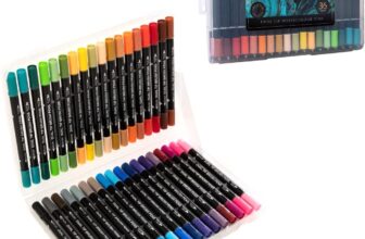 HTI Fairfax & Co Dual Tip Pens 36 Piece Premium Quality Coloured Dual Tip Brush Pens in Storage Case Watercolour Brush Felt Tip Pen, Blendable, Water Based Ink Adults Drawing and Sketching