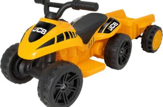 JCB Battery Operated Mini Quad with Trailer Electric Powered Construction Ride on Car for Children Ages 3 Includes Detachable Trailer
