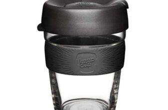 KeepCup Brew, Reusable Coffee Cup – Tempered Glass and Splashproof Sipper, M 12oz/340ml – Black or Eventide
