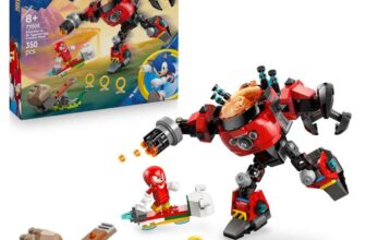 LEGO Sonic the Hedgehog Knuckles vs. Dr. Eggman Egg Crusher Mech Toy – Building Set incl. 2 Minifigures, Rings & Chaos Emeralds
