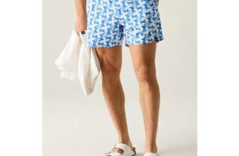 Regatta White Sonic Blue Geo Loras UPF 50 Swim Shorts