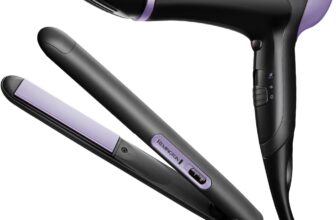 Remington Hair Straightener and Hair Dryer (Hair Care Gift Set: Slim Ceramic Hair Straightener and 2000W Hair Dryer with Concentrator) Style Essentials D3016GP
