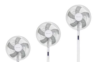Russell Hobbs Tower Fan in White Electric 3 in 1 Pedestal Fan with LED Display & Remote, Tall Standing Fan, 1.3m Height, 8 Speed