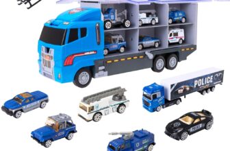 Teamsterz Police Service Transporter Vehicle Playset Police car, Lorry And Police Service Vehicle Toys Indoor And Outdoor Sandpit Toys Toy Car Launcher Cars Storage And Ramp Ages 3