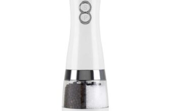 Tower T847004W Electric Duo Salt and Pepper Mills, Battery Operated with Adjustable Ceramic Grinders, Black and White