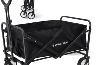 Walden Sports Folding Festive Trolley – Foldable Camping Cart with All-Terrain Wheels & Adjustable Handle – Collapsible Wagon for Outdoor, Beach, Garden & Shopping – Loads up to 90kg – Medium Black