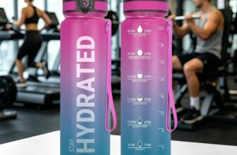 Water Bottle, 32oz Motivational Water Bottles with Time Marker to Drink, Wide Mouth with Carry Strap, BPA Free & Leak Proof, for Gym Fitness OutdoorPink&Blue
