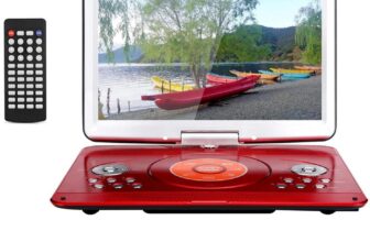 YOOHOO 16.9 Portable DVD Players with 14.1 Swivel Large LCD Screen Travel DVD Players for Kids Rechargeable Car Adapter Support USB SD Card, AV IN/OUT Remote Control, Red