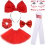 1 Set Of Red Clothing Suit, Headband, Bow Tie, Face, Skirt, Socks, Hair Ring, Creative And Fashionable, WomenS Party Dressing Accessories.
