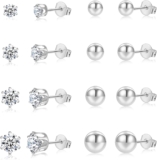 10 Pairs Stud Earrings For Women Sterling Silver Gold Plated Earrings Studs Set Cubic Zirconia Hypoallergenic Cartilage Small Ball Sleeper Earrings for Multiple Piercing Jewellery 2/3/4/5/6mm