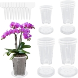 10 Pcs Clear Orchid Pots, Plastic Plant Pot with Holes and Saucers, Breathable Visual Seed Pot for Orchid Repotting Kit, Nursery Flower Pots for Garden Balcony Indoor Outdoor(4 Size)