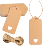 100pcs Kraft Paper Gift Tags with Heart Cutout Scalloped Edge Hang Tags with Jute Twine DIY Craft Tags for Wedding Christmas Party Favors Packaging Scrapbooking