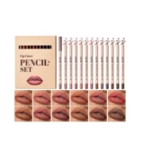 12-Color Matte Velvet Lip Liner Set, Creamy, Long-Wear