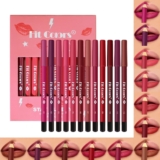12 Colors Matte Lip Liner Pencil Set,Creamy Matte Velvet Lipstick,One Step Lips Makeup Kit,Fit Colors Long Lasting Waterproof Smooth High Pigmented Lip Makeup Pencil for Daily