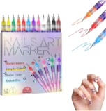 12 Colors Nail Art Pens Set, 0.5mm Nail Art Markers Polish Pens for 3D Nail Art Nail Art Markers for Gel Nails DIY Quick Dry Graffiti Dotting Point Liner Pens for Women Girls Decor (G)