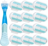 12 PCS Replacement Razor Blades, With 1 Handle, Compatible With Most Handles, Extra Smooth Womens Razor Blade Refills, 3 Layer Blade & Pivoting Head, Easy To Replace, Effortless Glide, Washable