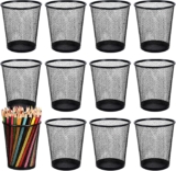 12 Pack Metal Pen Holder Mesh Pencil Holder, Black Pen Holder Cup for Desk, Black Wire Mesh Pencil Cup Holder for Desk Office Pen Organizer