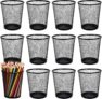 12 Pack Metal Pen Holder Mesh Pencil Holder, Black Pen Holder Cup for Desk, Black Wire Mesh Pencil Cup Holder for Desk Office Pen Organizer