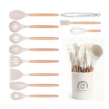 12-Piece Silicone Kitchen Utensils Set with Wooden Handles