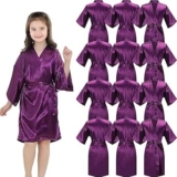 12 Pieces Girls Kids Silky Satin Solid Color Short Kimono Robes for Wedding Birthday Party Spa Robe (UK, Numeric, 128, Regular, Purple)