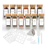 12 Spice Jars, 120ml Glass with Bamboo Lids