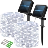 120 LED Solar Fairy Lights Outdoor, 2 Pack Total 24M/ 80Ft 240LEDS, 8 Modes with 8-Hour Timer, Outdoor Garden Lights, Waterproof String Lights, Suitable for Party, Camping, Decorations (Cool White)