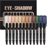 12PCS Dual-Ended Eyeshadow Pencil with Brush, Metallic Cream Shadow Stick Waterproof Long-Wear Soft Creamy Matte Shimmer Eye Shadow Pencil Sticks Set Eye Makeup for Daily Wear Date Party