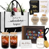 13 Pcs Wedding Honeymoon Gifts for Couple Mr with Glass Adventure Book Passport Holder Scrapbook Baggage Tags Jar Tote Bag Mrs Bridal Shower Engagement Gifts