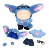 17cm Blue Plush Doll Outfit: Head Cover, Sweater, Shorts, Glasses