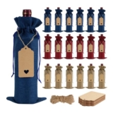 18 Burlap Wine Gift Bags with Drawstrings, Reusable, Gift Tags