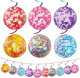 18 Pieces 70s Silver Hanging Disco Balls Decor, DiscoBall Swirl Hangings, Disco Ball Straws & Hanging Streamers, Silver Ceiling Decorations for Birthday, Partying Fever & Party Supplies