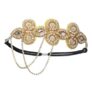 1920s Flapper Headband with Gold Flower Rhinestone Tassels and Pearls
