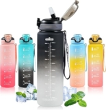 1L Water Bottle with Straw,Plastic Drinks Bottle,1 Litre Sports Water Bottles with Time Markings,Girls Boys Waterbottle Leak-Proof & Bpa-Free for Gym,Cycling, Office, Outdoor