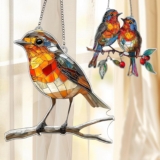 2 PCS Bird Sun Catchers for Windows,Garden Hanging Ornaments,Pendant Decoration,Stained Bird on Branch Patterns for Garden, Home, Wall, Porch, Outdoor Decor