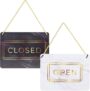 2-Pack Double Sided Open Closed Sign for Business Door, Gold Marble Design Reversible Hanging Sign for Window (29.2 x 21.6 cm)