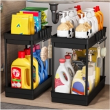 2 Pack Under Sink Storage – Kitchen Storage and Organisation, 2 Tier Kitchen Under Sink Shelf, Multi-Purpose Organisation for Bathroom,Black