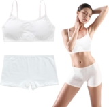 2 Pcs Crop Tops for Girls and Panties Set, Girls Crop Tops Bra & Underwear, White Breathable Cotton Sports Bra for Teens, Kids Non Padded Bra Tops and Panties (Ages 8-14)