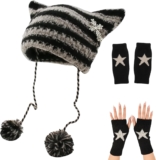 2 Piece Cat Ear Beanie, Emo Outfits, Goth Accessories for Women, Emo Outfits, Goth Accessories for Women, Emo Accessories, Y2K Accessories