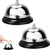 2 Pieces Chrome Finish Desk Bells, 8.5x7cm Stainless Steel Desktop Service Calling Bell with Non-Slip Base, Crisp and Clear Sound Bell Attention Counter Call Ringer for Hotels, Schools, Restaurants