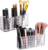 2 Pieces Compartments Crystal Makeup Brush Holder, 18.9×5.1×8.1cm Transparent 3 Slot Acrylic Makeup Brush Organiser, Makeup Organiser Storage for Cosmetics, Office Supplies, Toiletries