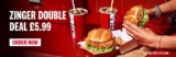 2 fiery Zinger Burgers and 2 drinks