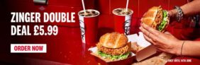 2 fiery Zinger Burgers and 2 drinks
