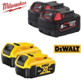 2 x Milwaukee M18B5 18V 5.0Ah RedLithium-Ion Battery / 2 x DeWalt DCB184 18V XR 5.0Ah Li-Ion Battery