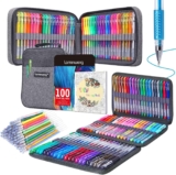 200 Pack Gel pens Set 100 Colored Gel Pen with 100 Refills, Fine Tip Glitter Gel pens with Canvas Bag for Adults Coloring Books Drawing Crafts Scrapbooks
