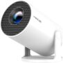 2026 Android 14 HY300PRO Mini Projector with WiFi and Bluetooth, 4K Support Smart Portable Projector, Auto Keystone, Voice Control Remote, 180 Degree Rotation, Home Video Projetor for Bedroom