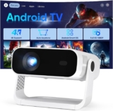 2026 New Smart Projector Built-in Apps, Android 14, Native 1080P 4K Supported WiFi 6 Bluetooth 5.2, 20000 Lumens, Low Fan Noise (30dB), Home Cinema Projector for iOS/Switch /PS5